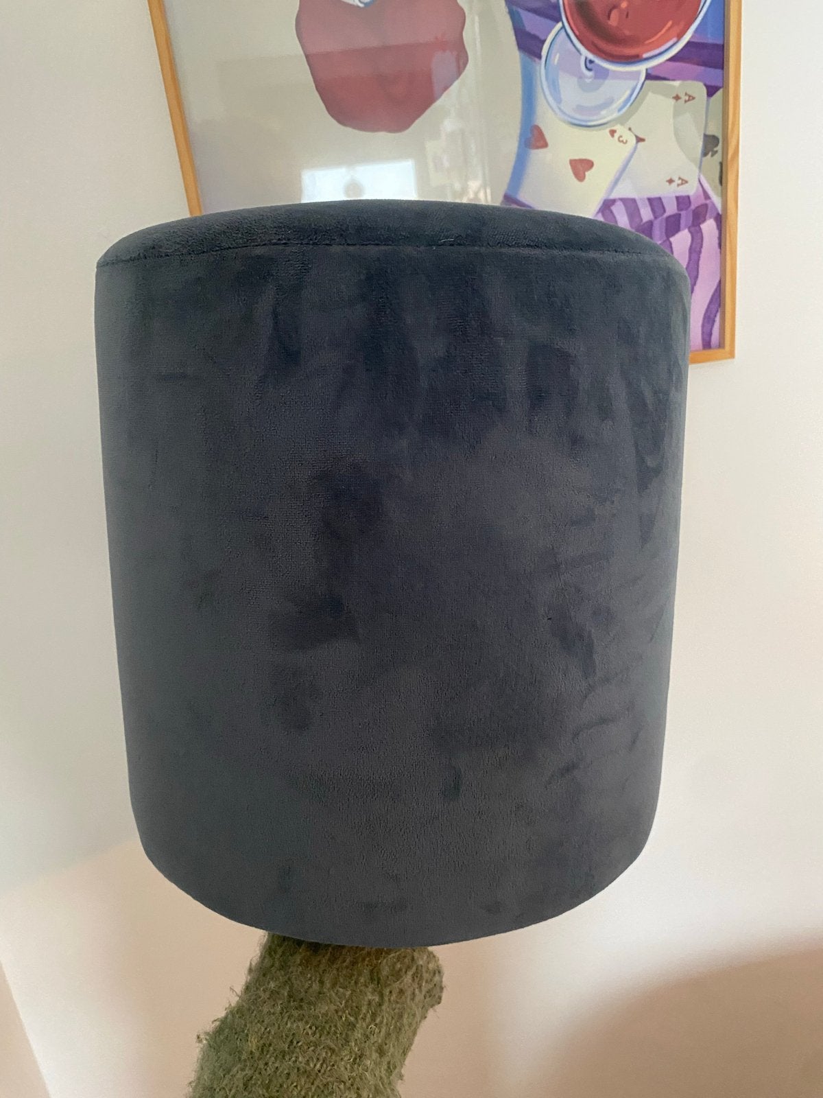 Blauwe fluwelen poef/voetenbankje, Huis en Inrichting, Ophalen, Minder dan 50 cm, Gebruikt, Stof