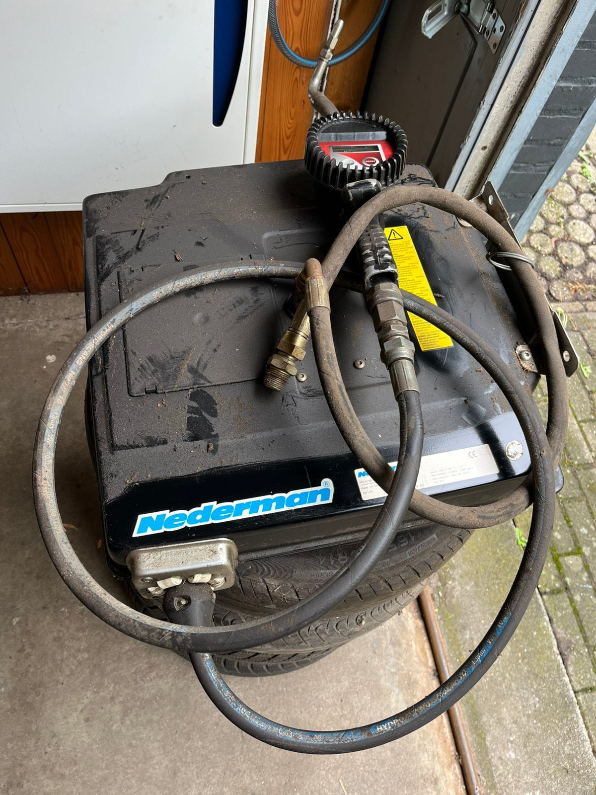 Nederman slanghaspel 10m olieslang digitaal pistool, Ophalen of Verzenden, Zo goed als nieuw