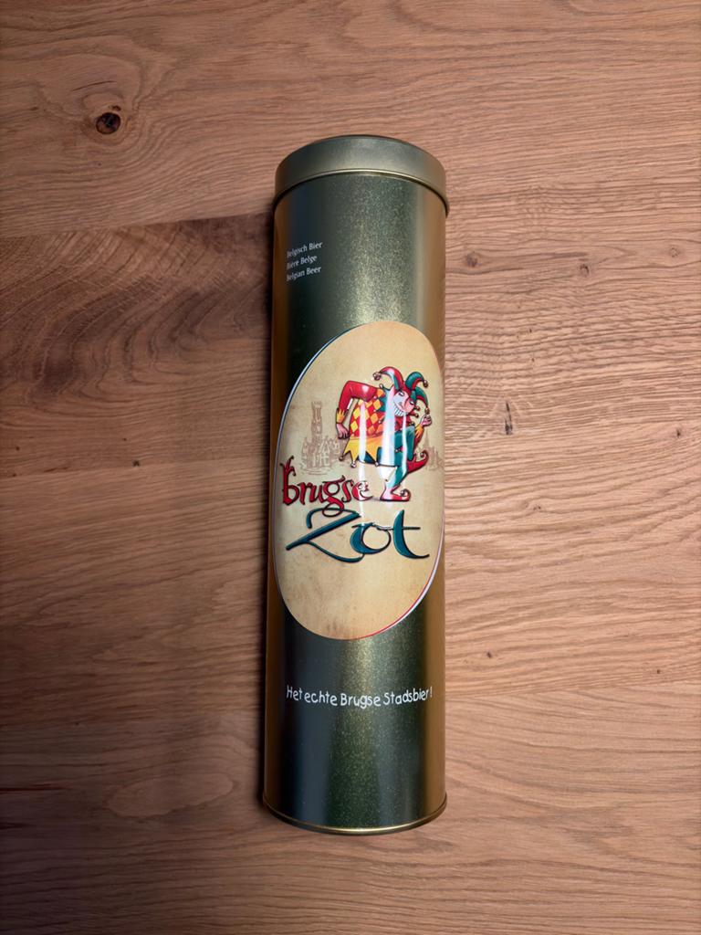 Brugse Zot bierblik - Leeg verzamelobject, Verzamelen, Biermerken, Ophalen of Verzenden, Zo goed als nieuw, Overige typen, Overige merken