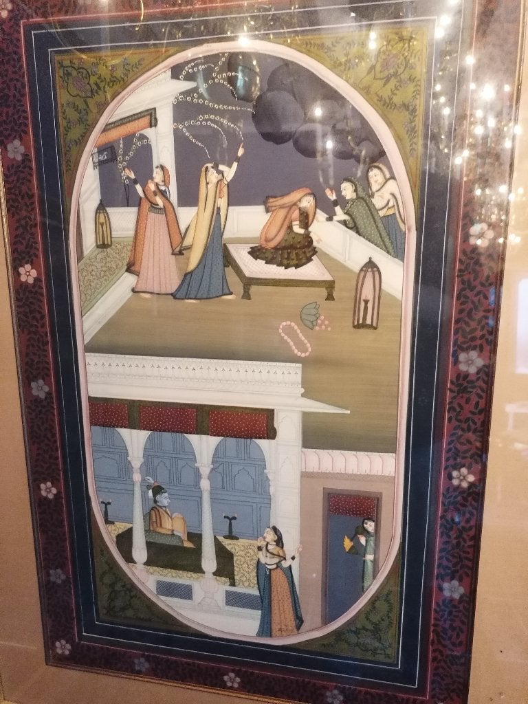 3 zijde schilderijen India in vergulde kaders, Ophalen