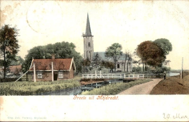 Mijdrecht - Kerk - Brug en huisjes, Verzamelen, Ophalen of Verzenden, Voor 1920, Gelopen, Utrecht