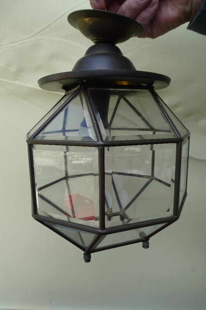 Hanglamp glas in lood, Ophalen, Gebruikt, Vintage, Metaal