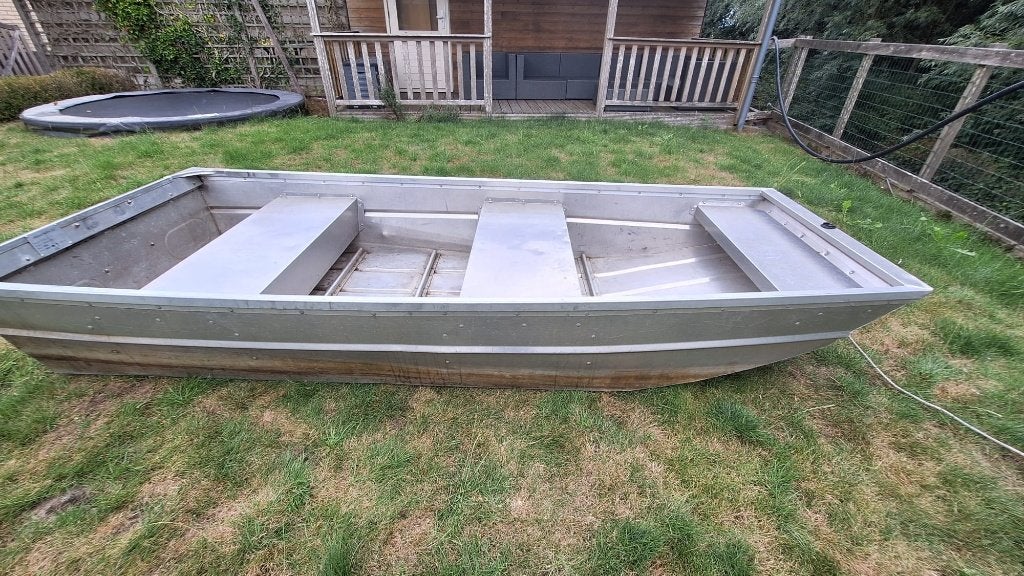 Aquaparx 300 platbodem met Johnson 5 pk 4-takt, Watersport en Boten, Ophalen, Gebruikt, Aluminium, Buitenboordmotor