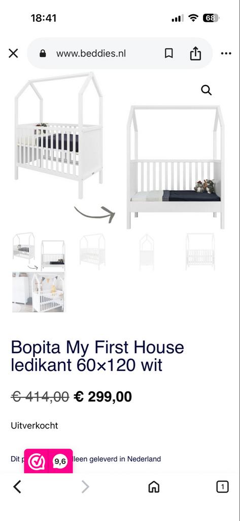 Bopita My First House ledikant 60x120 wit, Kinderen en Baby's, Babywiegjes en Ledikanten, Ophalen, Gebruikt, Ledikant