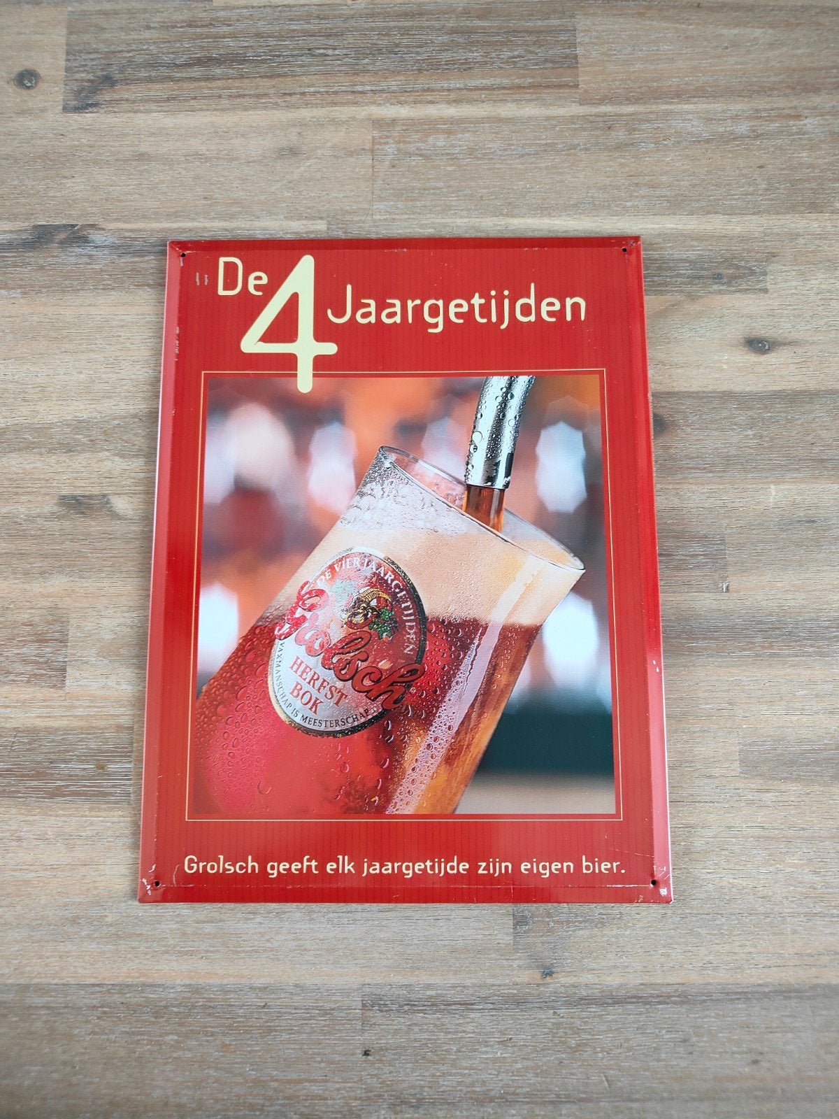Grolsch De 4 Jaargetijden Reclamebord - Herfst Bok, Ophalen of Verzenden, Reclamebord