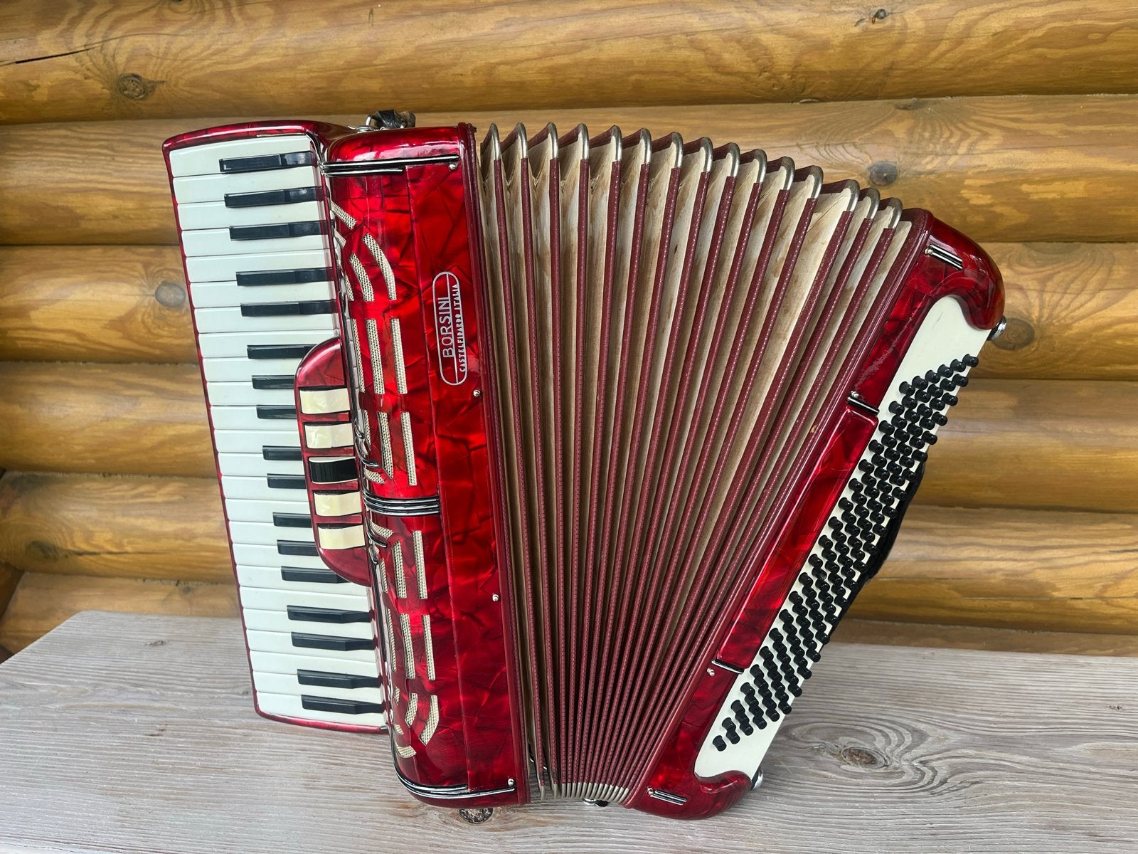 Borsini Accordeon uit Castelfidardo - 120 bas, 3-korig, Gebruikt, Toetsaccordeon, Met koffer, 120-bas