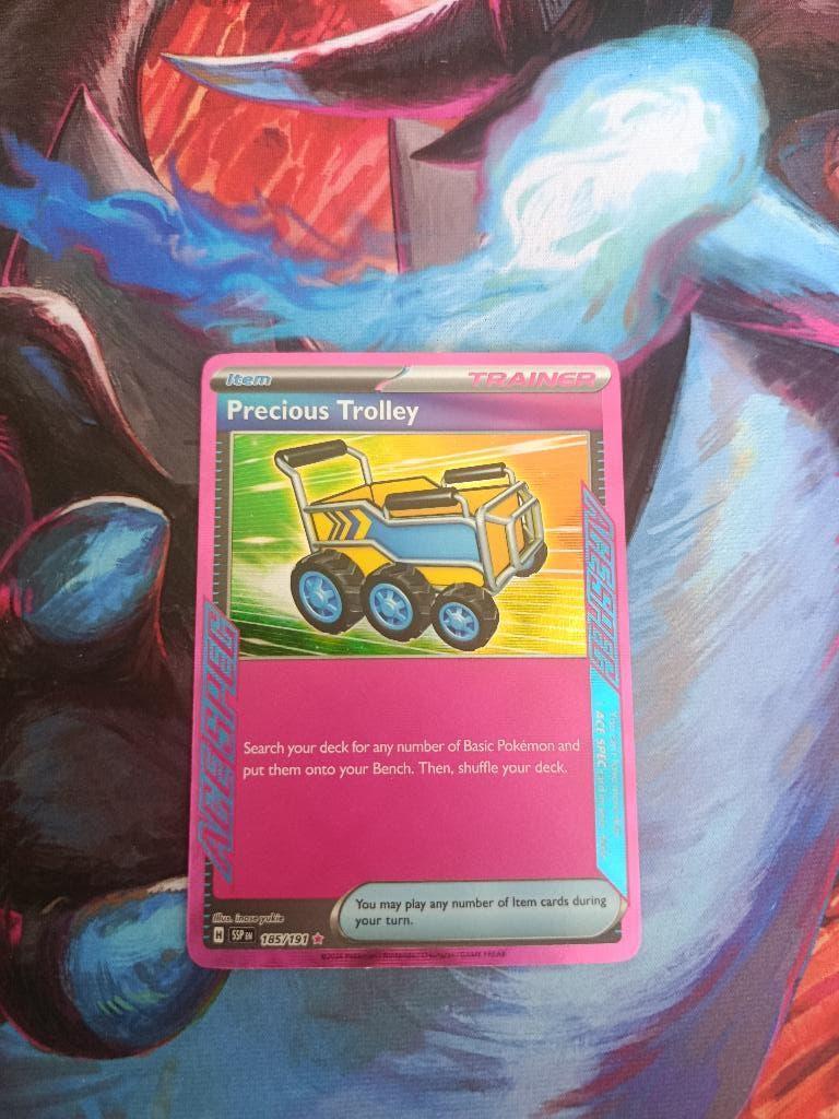 Pokemon kaart precious trolley 185/191 surging sparks, Ophalen of Verzenden, Nieuw, Losse kaart, Foil
