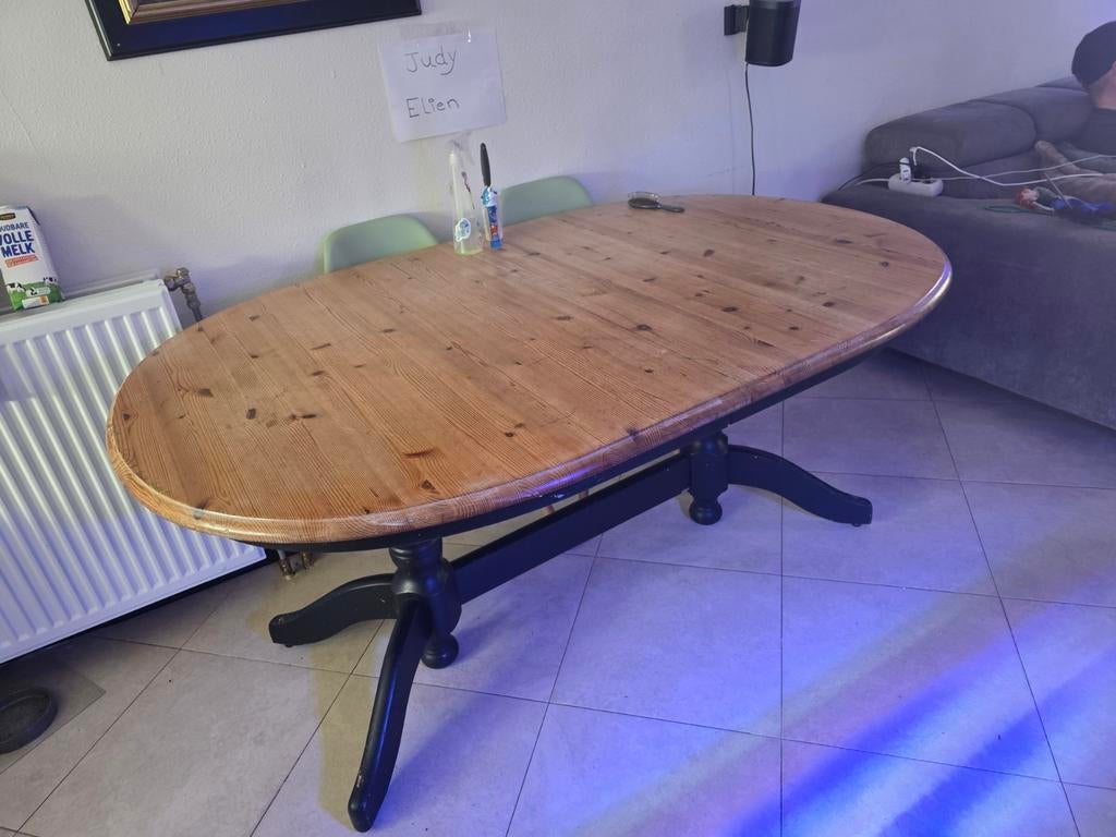 Houten tafel met verleng stuk, Ophalen, Gebruikt, Rechthoekig, 150 tot 200 cm