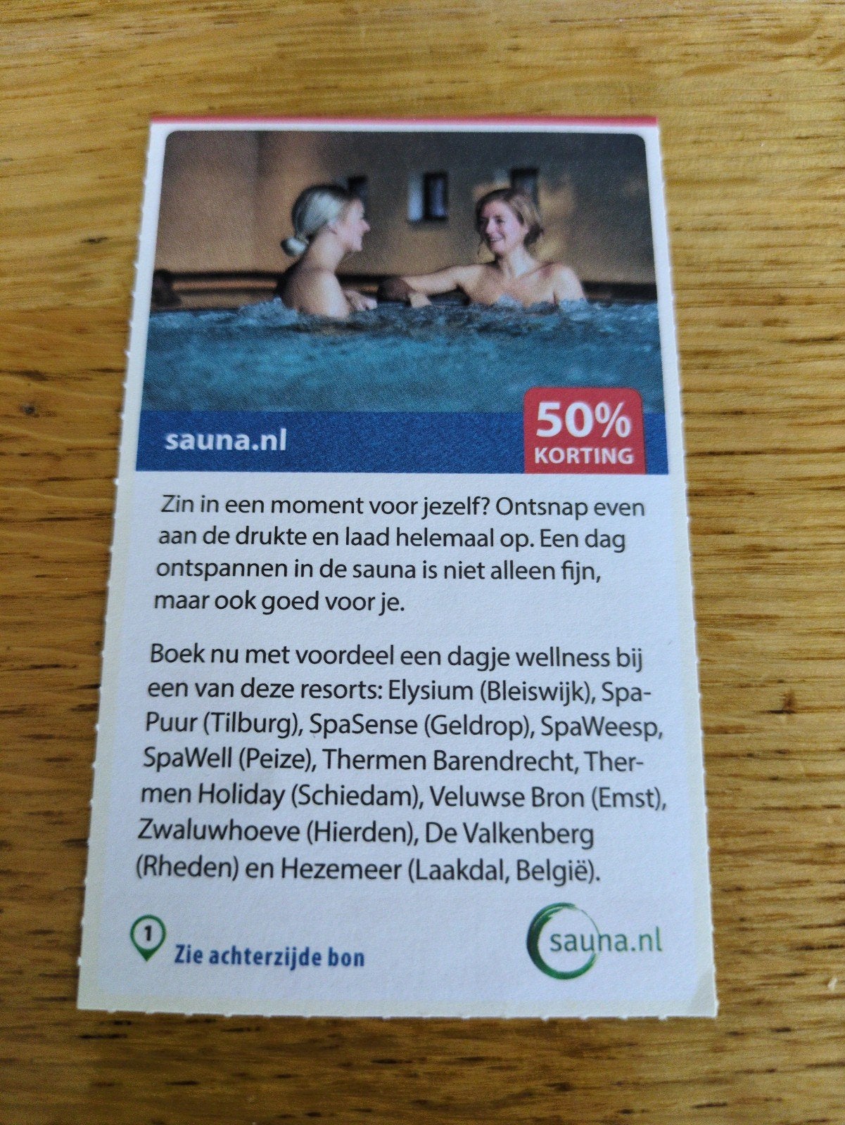 Kortingsbon voor diverse sauna`s, 50 % korting, Eén persoon, Kortingsbon, Spa of Sauna