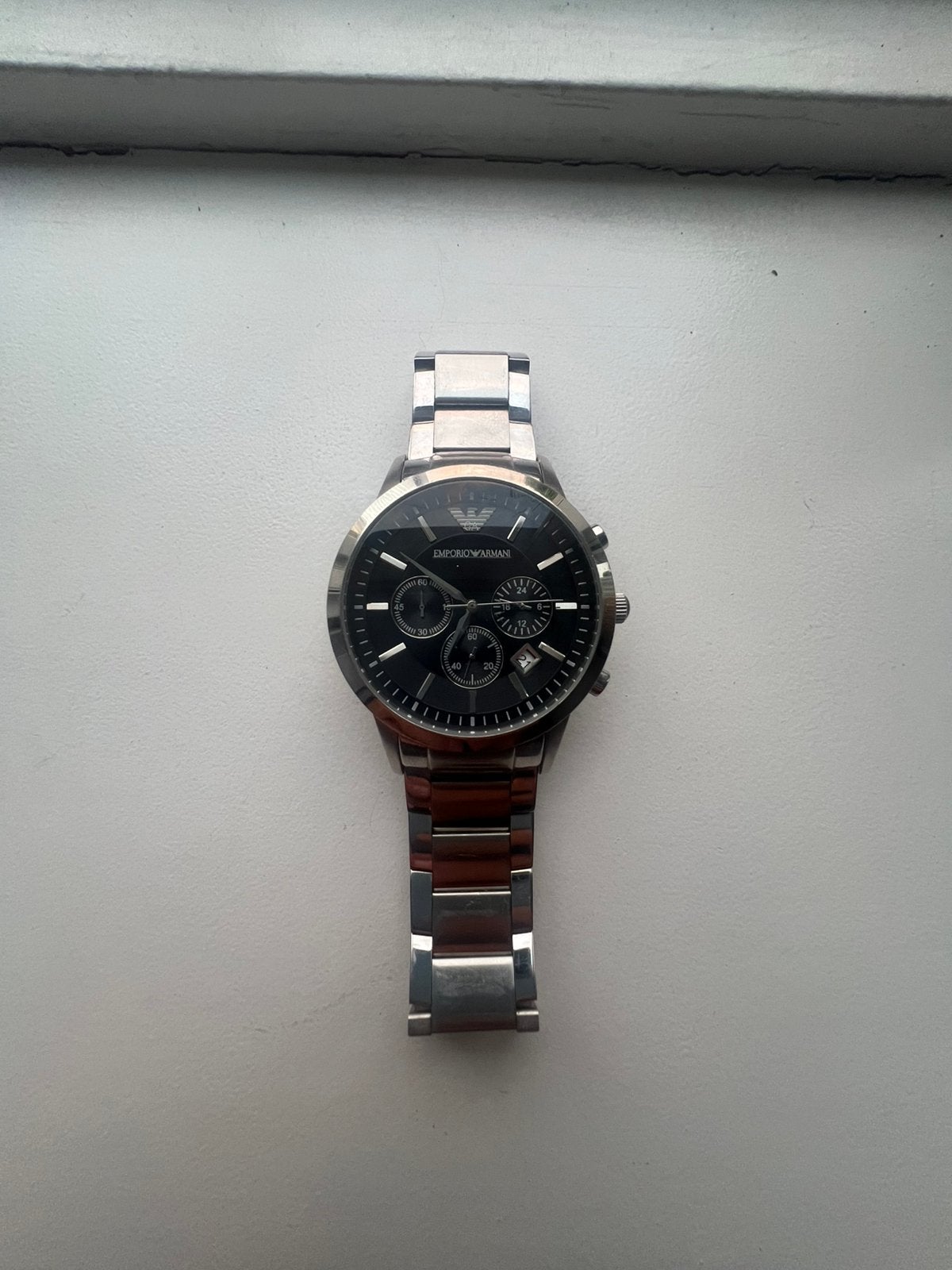 Armani zwart horloge met extra schakels, Sieraden, Tassen en Uiterlijk, Horloges | Heren, Ophalen of Verzenden, Zo goed als nieuw