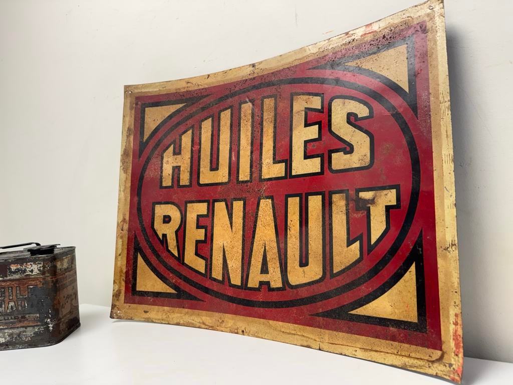 Vintage Reclamebord Huiles Renault, Verzamelen, Merken en Reclamevoorwerpen, Ophalen, Reclamebord, Gebruikt, .