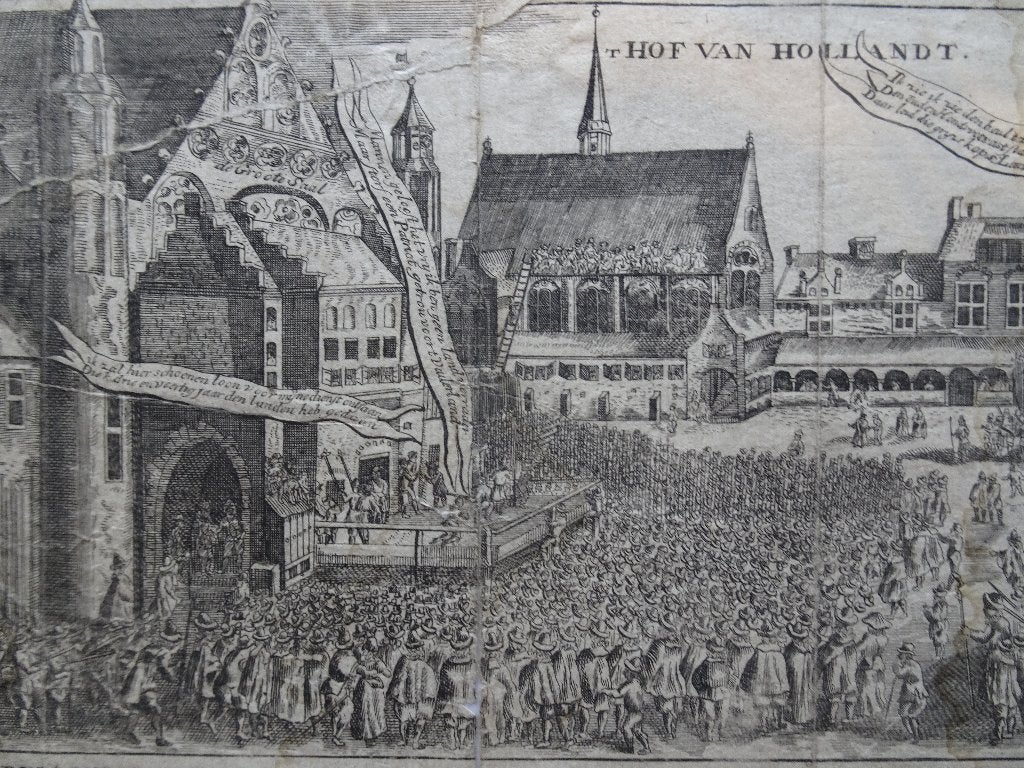 Ets Joh van Oldenbarneveld sterft vaderland J. Luyken 1730, Dagelijks leven, Ophalen of Verzenden, Gravure, Origineel