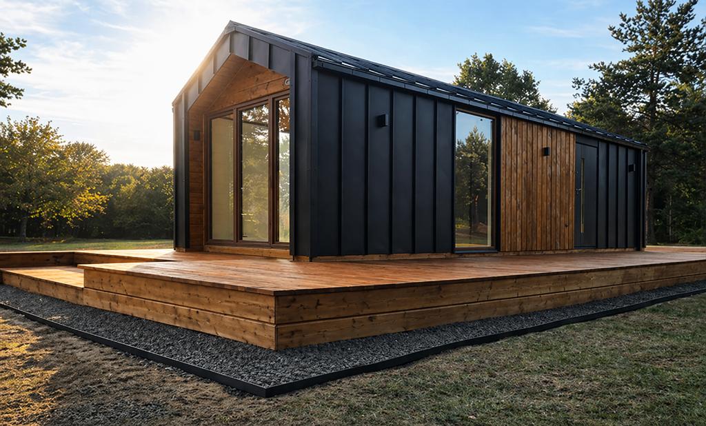 Nieuw chalet 43 m² - instapklaar incl. btw & transport, Caravans en Kamperen, Stacaravans, tot en met 4, Ophalen
