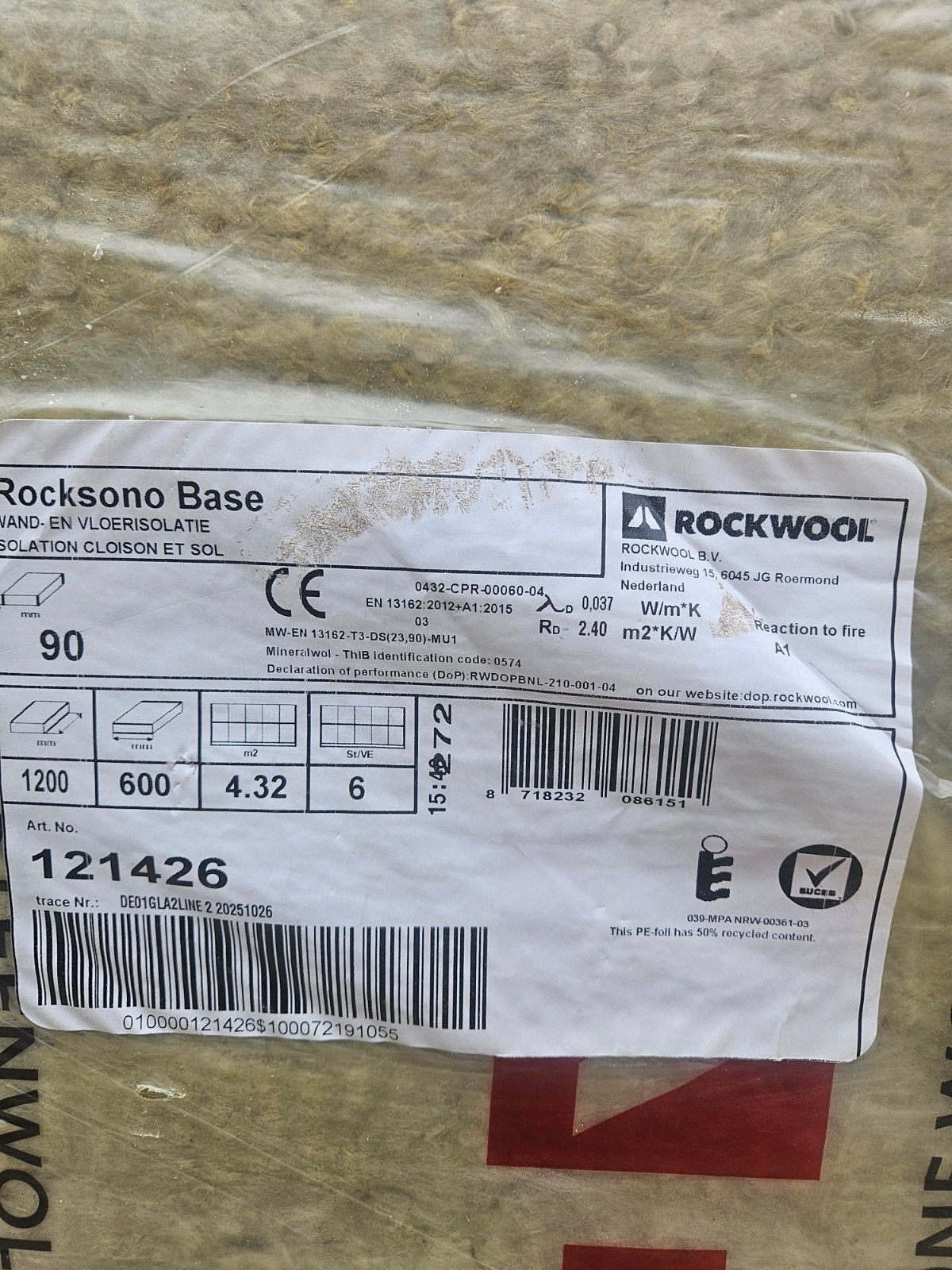 Rocksono Base Steenwol Isolatieplaten 90mm - Nieuw, Doe-het-zelf en Verbouw, Isolatie en Afdichting, Nieuw, Vloerisolatie, Steenwol