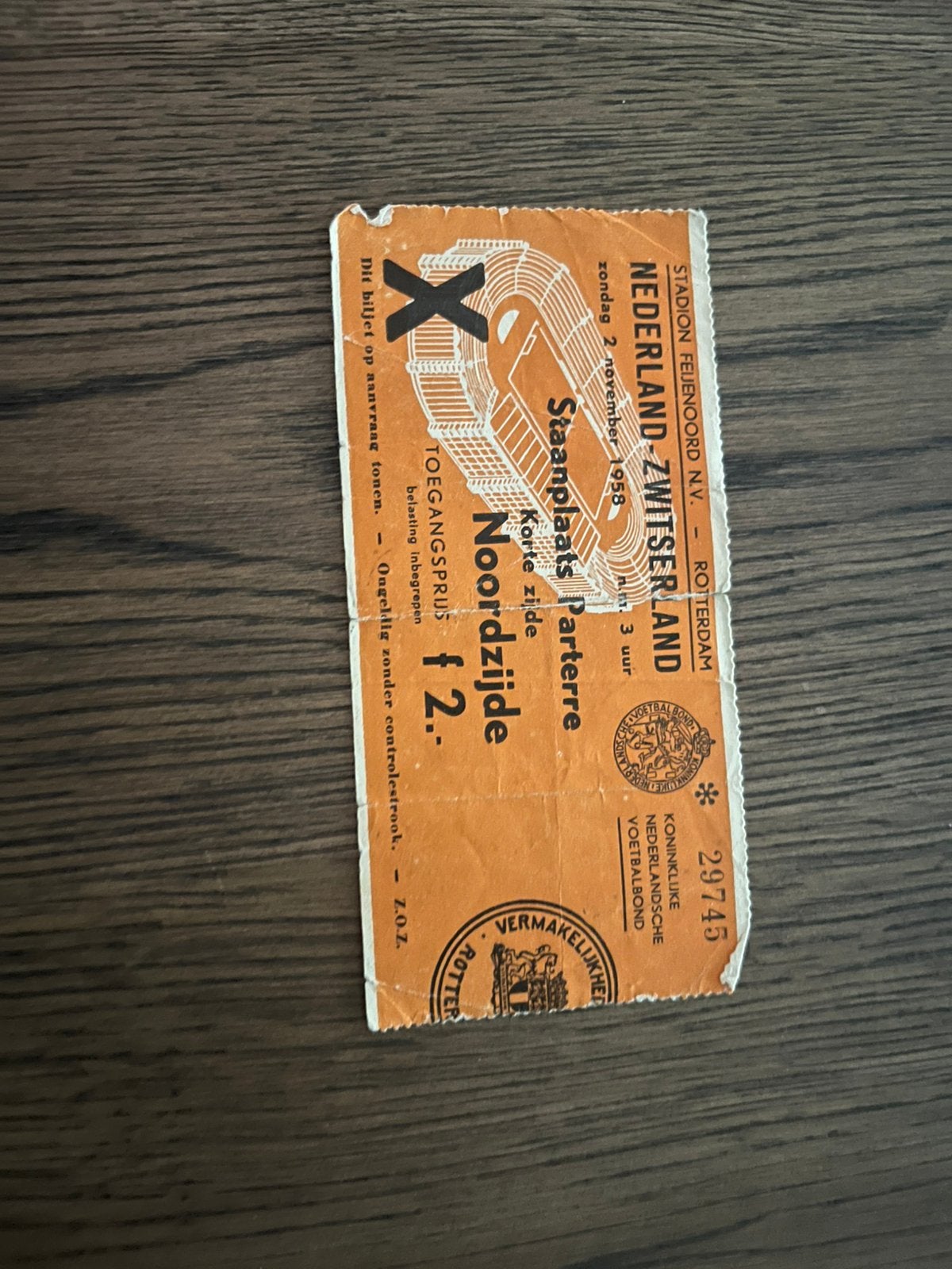TICKET NEDERLAND-ZWITSERLAND 1958, Verzamelen, Sportartikelen en Voetbal, Ophalen of Verzenden, Gebruikt, Overige binnenlandse clubs