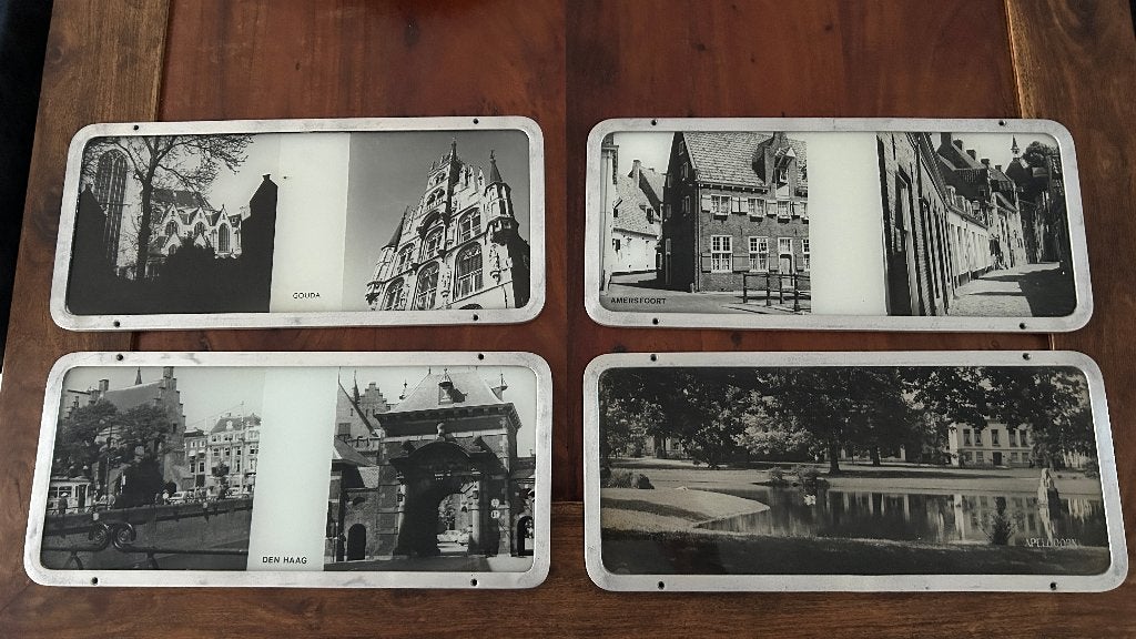 "Trein" fotolijsten 4 stuks, Audio, Tv en Foto, Fotografie | Fotolijsten, Gebruikt, Overige typen, Metaal, Hangend, Met glas, Ophalen