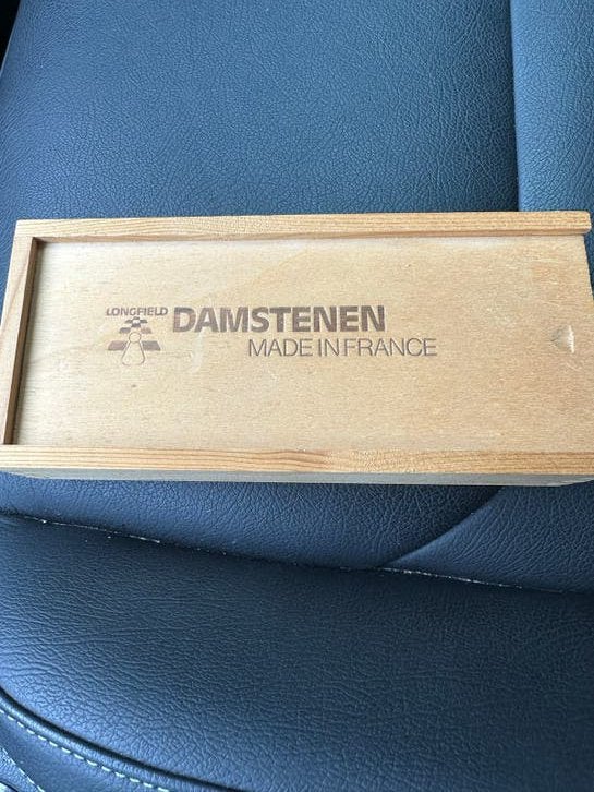 Longfield Damstenen in houten doosje - Made in France, Een of twee spelers, Ophalen of Verzenden, Zo goed als nieuw, Reisspel