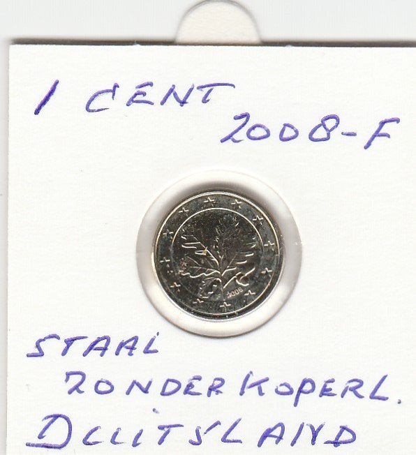 1 cent Duitsland 2008-F  staal zonder koperlaag, Ophalen of Verzenden, Duitsland, 1 cent, Losse munt