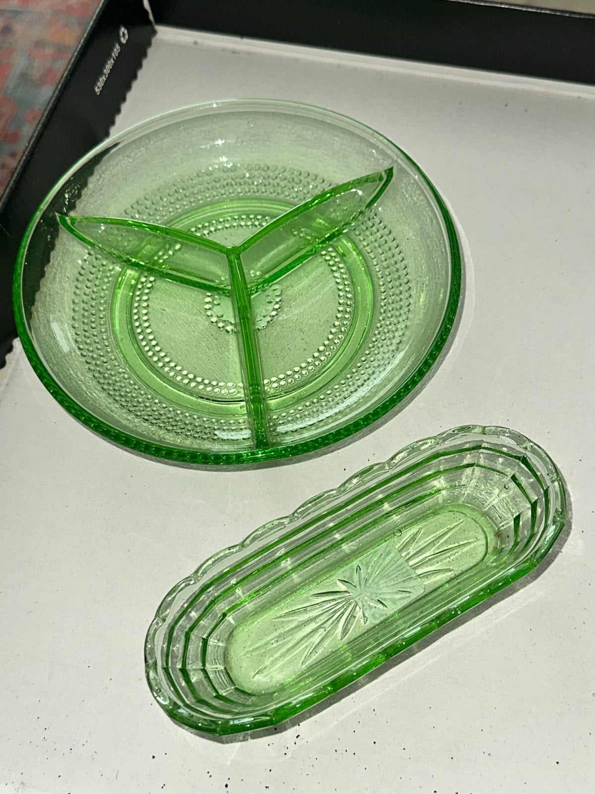 Vintage Groen Glas Set: Schaal en Bakje, Ophalen