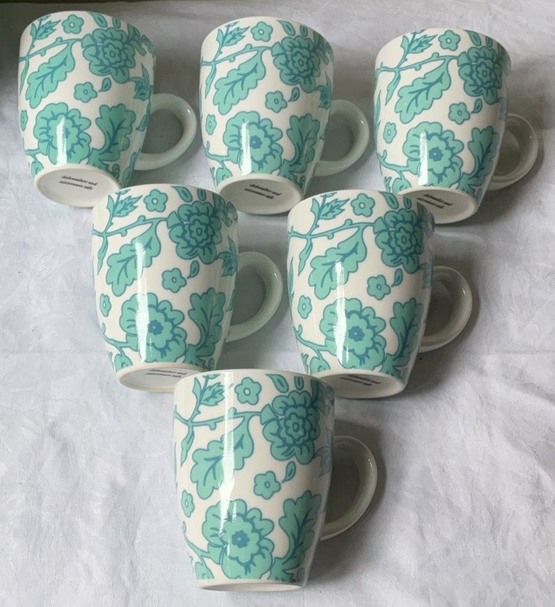 Zes vintage bekers wit met blauw, Ophalen of Verzenden, Zo goed als nieuw