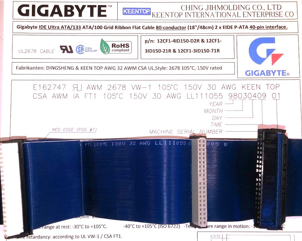 Gigabyte IDE P-ATA UDMA HDD Harddisk harde schijf kabel, Ophalen of Verzenden, Gigabyte