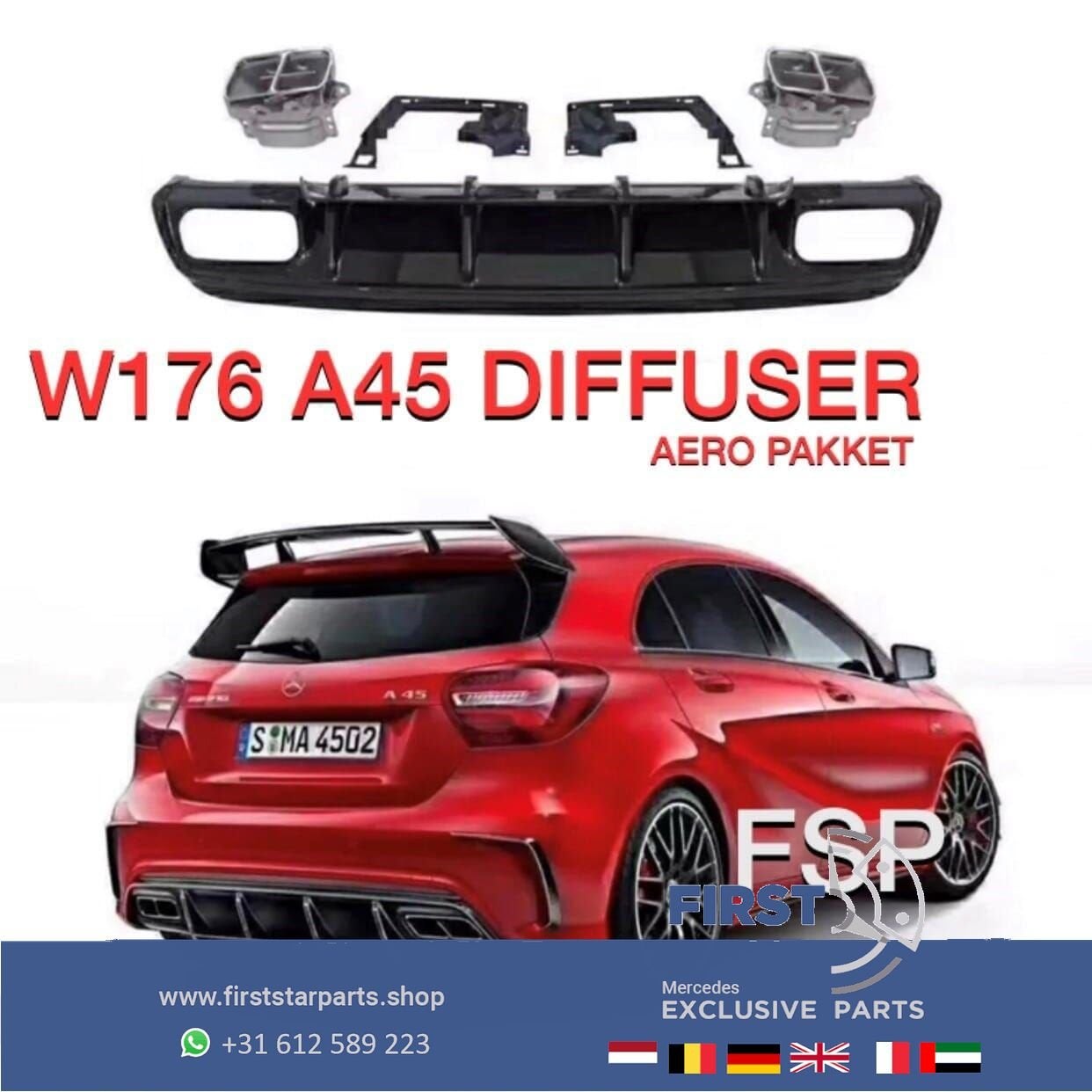 W176 A45 AMG FACELIFT DIFFUSER COMPLEET AERO PAKKET Mercedes, Auto-onderdelen, Overige Auto-onderdelen, Mercedes-Benz, Gebruikt