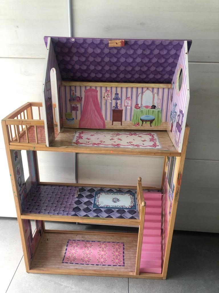 Groot houten poppenhuis met 3 verdiepingen, Ophalen, Gebruikt, Poppenhuis