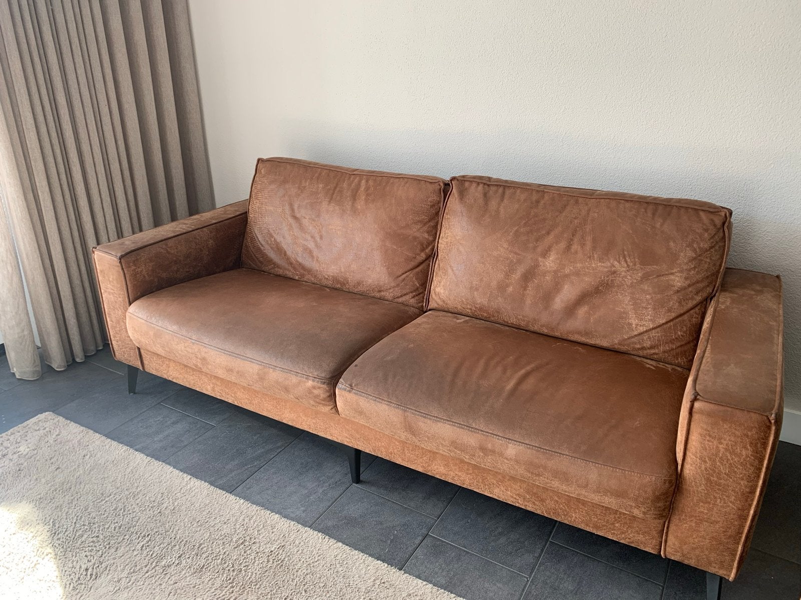 Comfortabele bruine bank en loveseat, Huis en Inrichting, Ophalen, Driepersoons, 75 tot 100 cm, Zo goed als nieuw