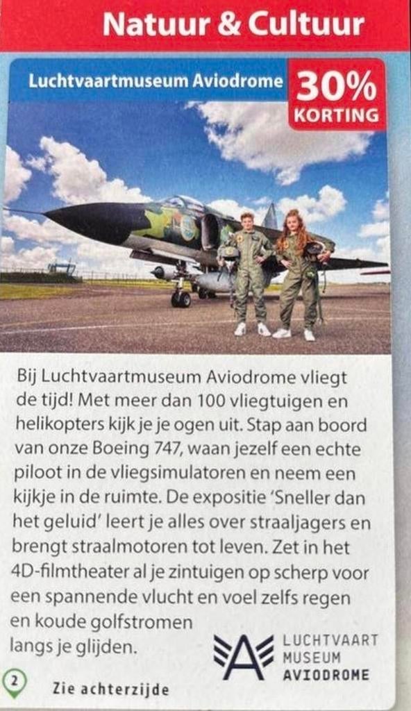 Aviodrome 30% korting.online code, Drie personen of meer, Kortingsbon