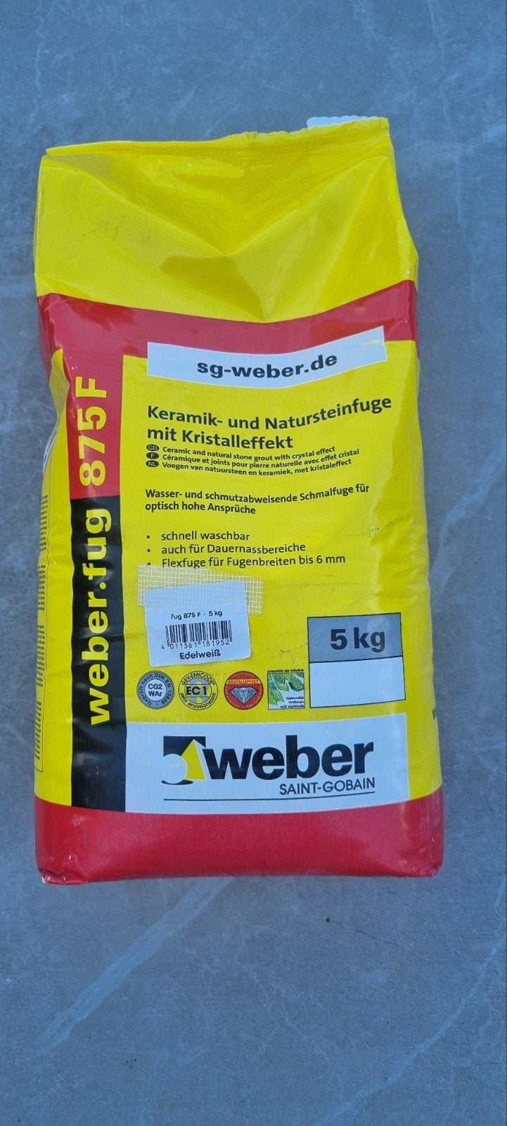 Weber.fug 875 F waterafstotend voegmortel edelweiss 5 kg, Ophalen of Verzenden, Nieuw, Overige materialen, Overige typen