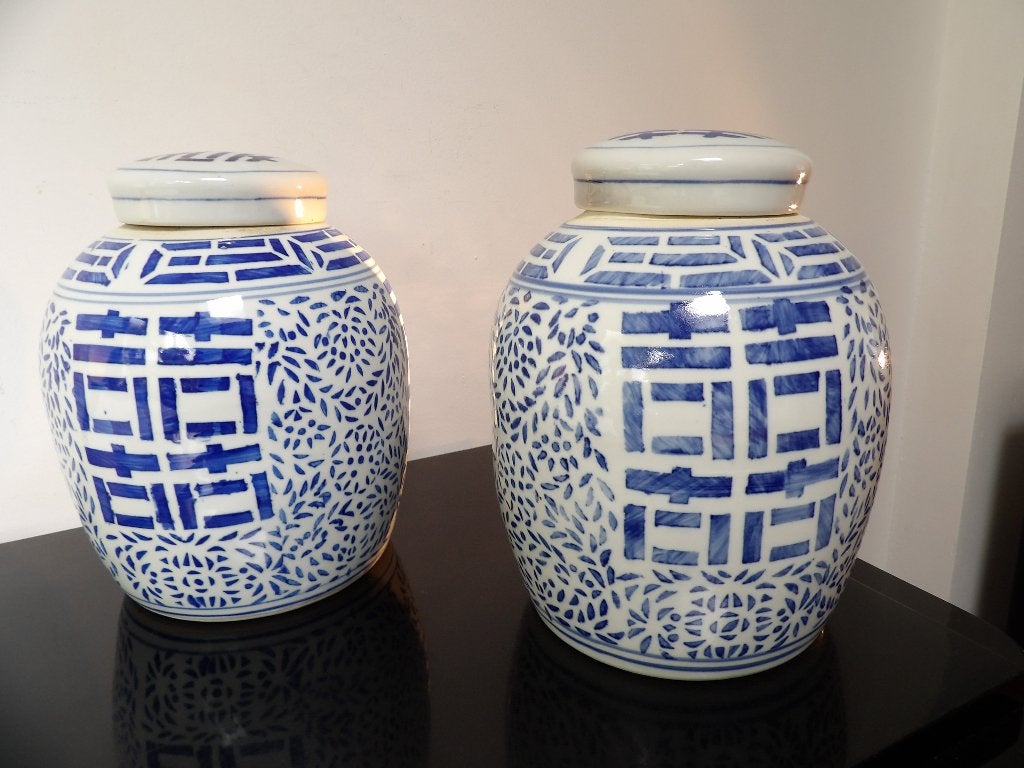 Chinese Set grote Gember Potten, blauw/wit, Ophalen of Verzenden