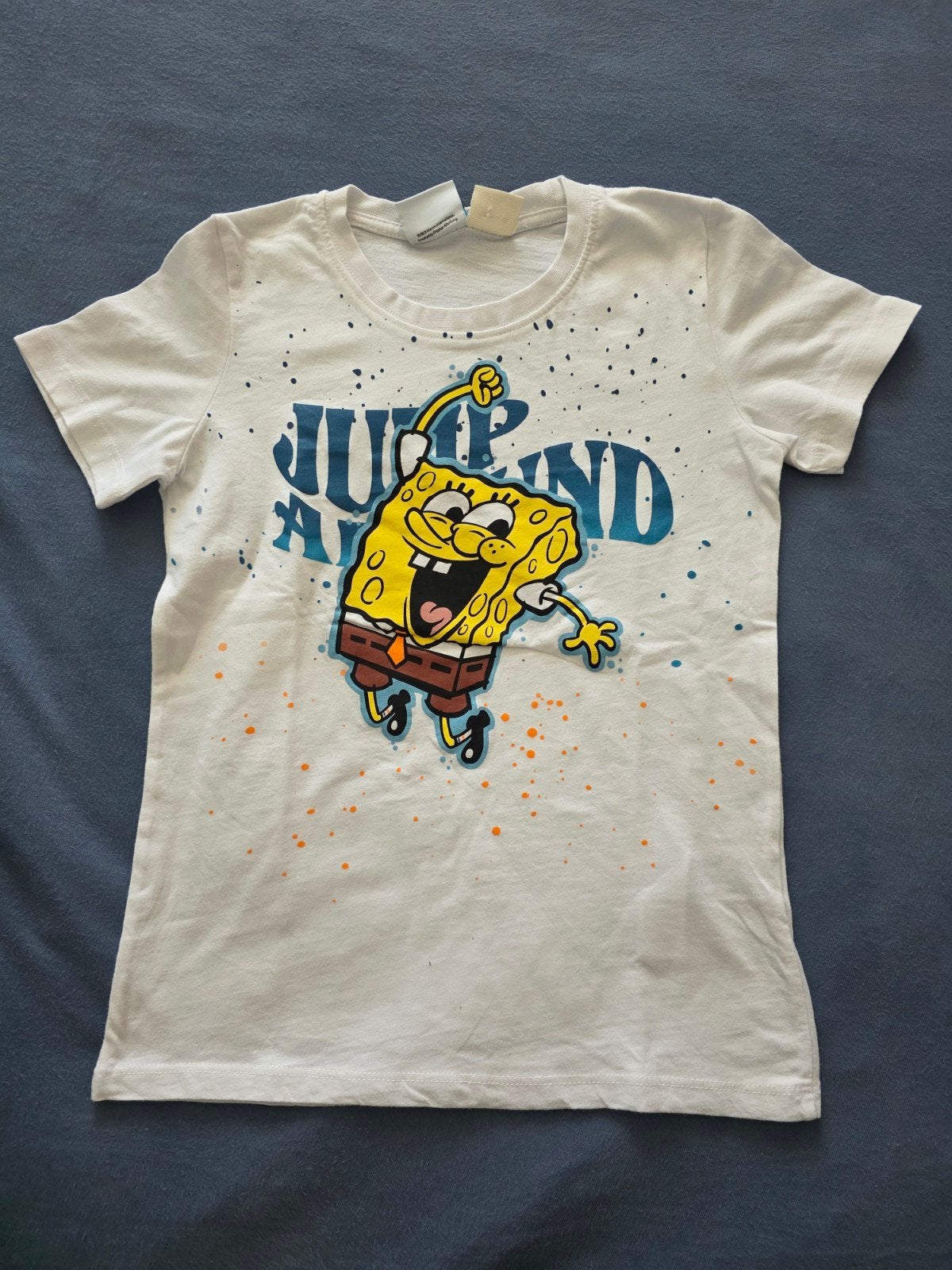 Spongebob T-shirt - Wit met print, Jongen of Meisje, Ophalen of Verzenden, Zo goed als nieuw, Shirt of Longsleeve