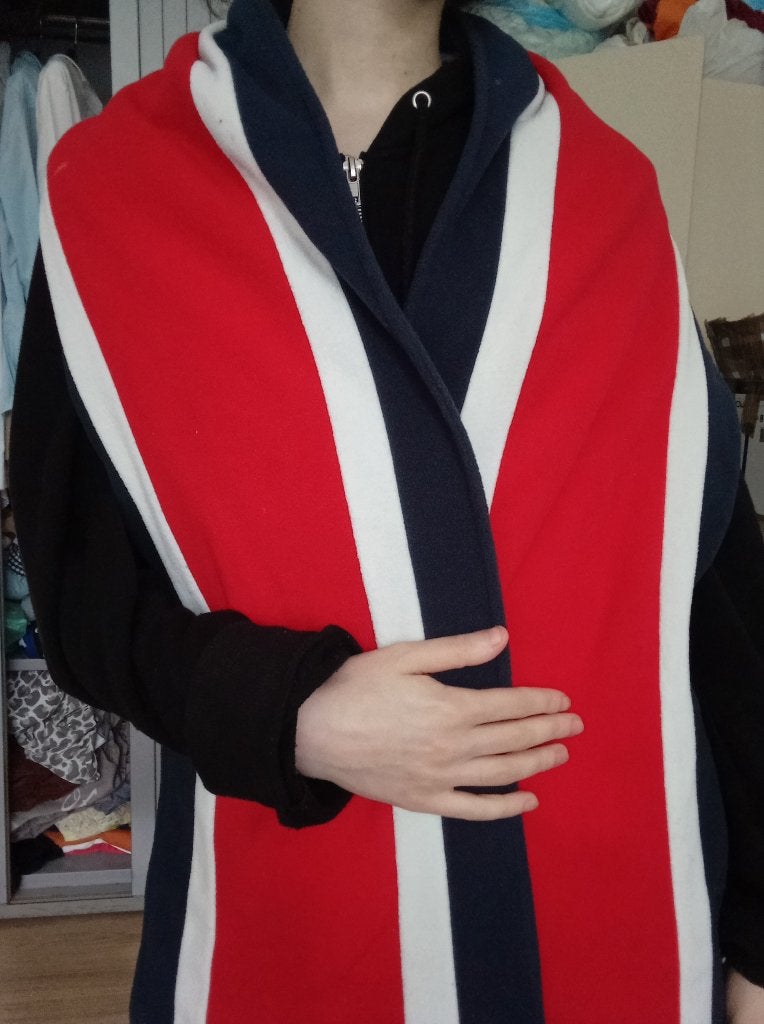 Vintage rood wit blauwe stevige sjaal WSP, Maat 46/48 (XL) of groter, Ophalen of Verzenden, Zo goed als nieuw, Sjaal