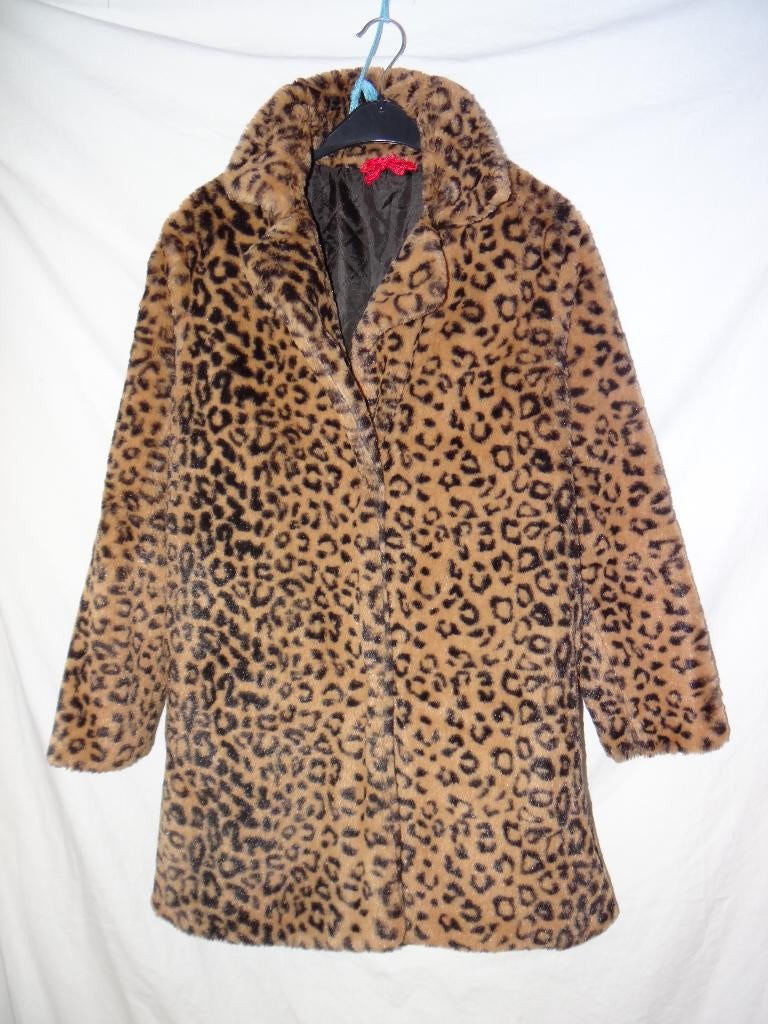 Leuke bruin/zwarte PANTERPRINT FLUFFY jas, Ophalen, Gedragen, Maat 36 (S), Bruin