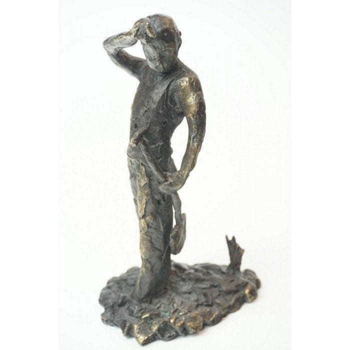 # Brons beeldje van een man, arbeider met een schep in hand, Antiek en Kunst, Ophalen of Verzenden, Beeld, Man