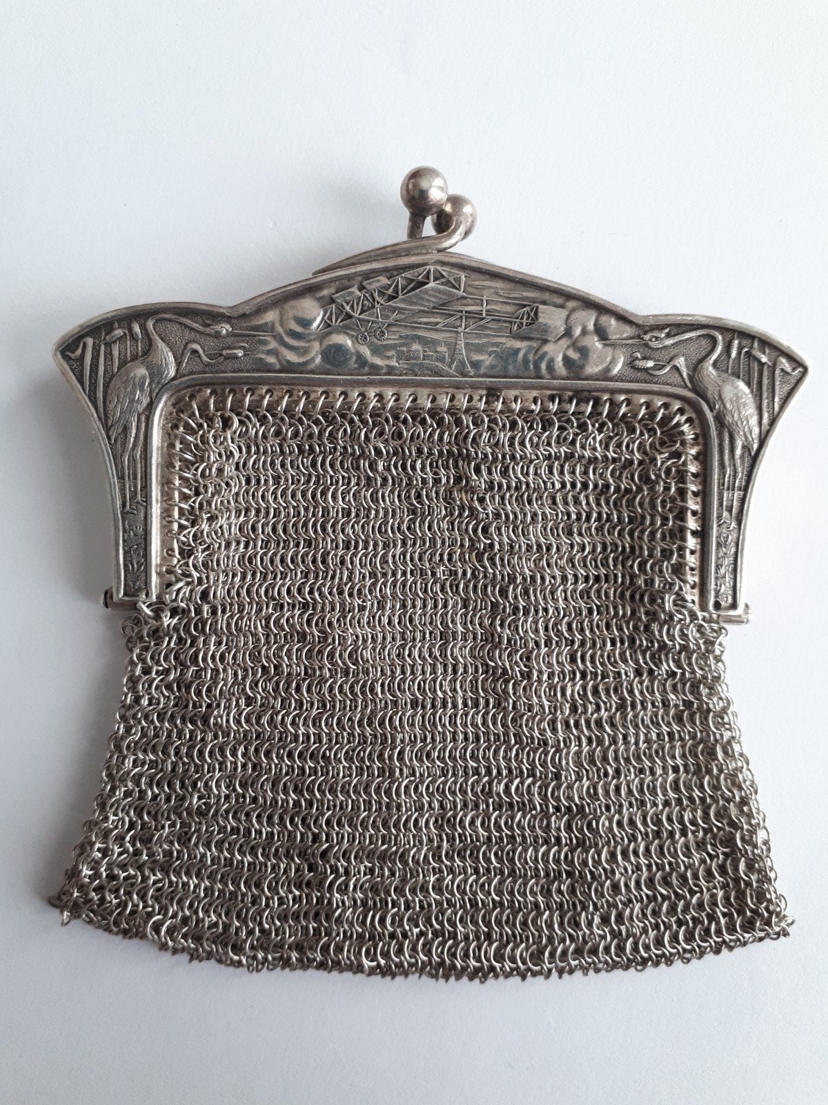 Zilveren beugeltasje, 800 art nouveau vliegtuig tweedekker, Ophalen of Verzenden, Zilver