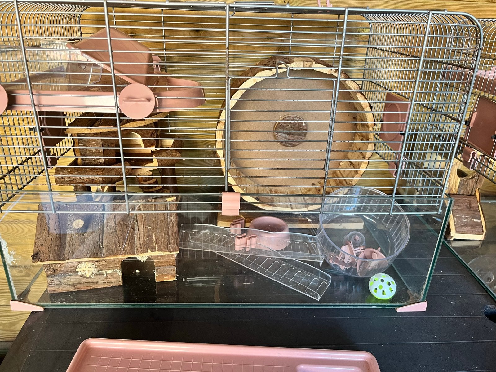 Mooie hamsterkooi met grote en kleine rad, Dieren en Toebehoren, Kooi, Minder dan 75 cm, Zo goed als nieuw, Ophalen