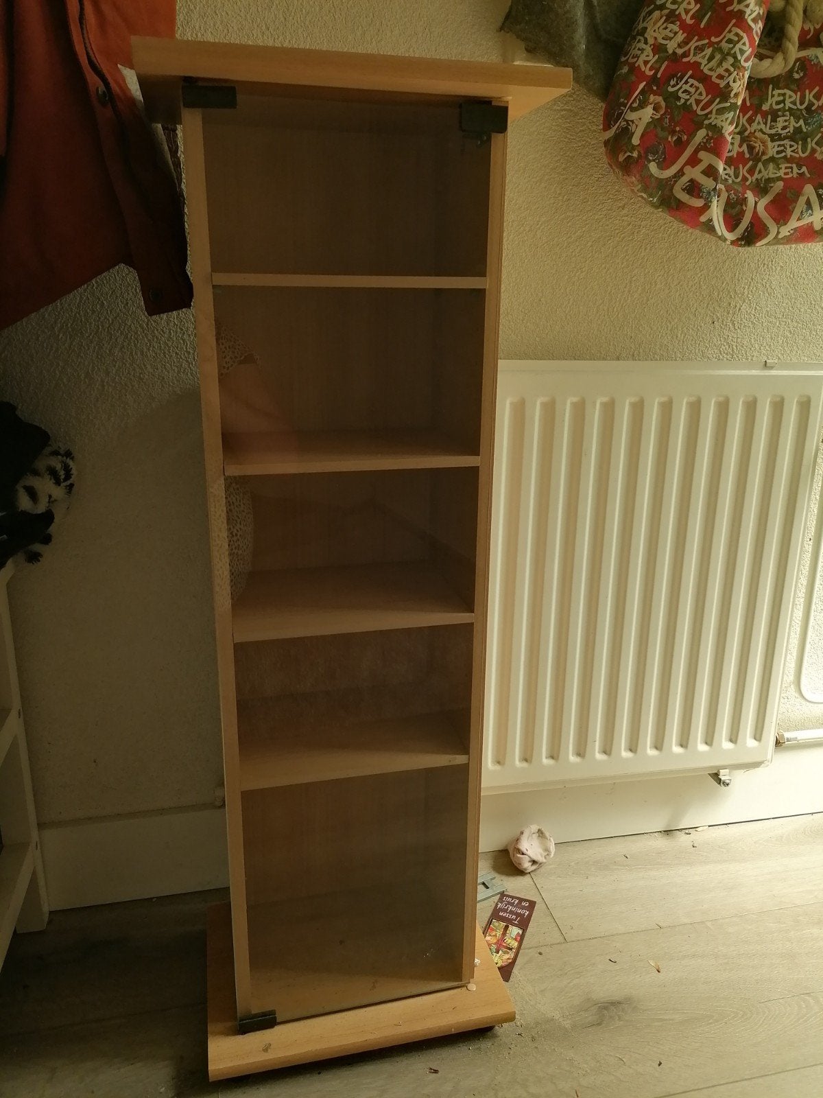 Houten CD/DVD-rek met glazen deur, Ophalen, Minder dan 50 cm, Glas, Minder dan 25 cm