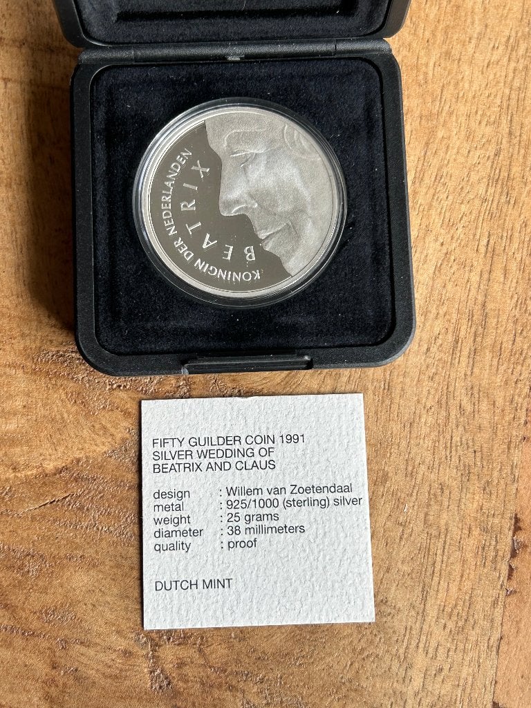 Zilveren 50 gulden munt 25 gram 0.925 zilver gehalte, Ophalen of Verzenden, Koningin Beatrix, 50 gulden, Zilver