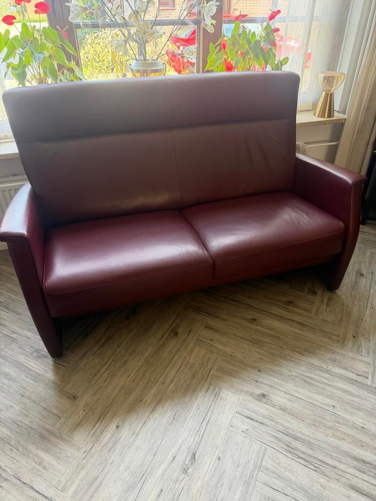 Prominent Leren 2-zitsbank  met 2 relexstoelen- Bordeauxrood, Ophalen, 150 tot 200 cm, Tweepersoons, Zo goed als nieuw
