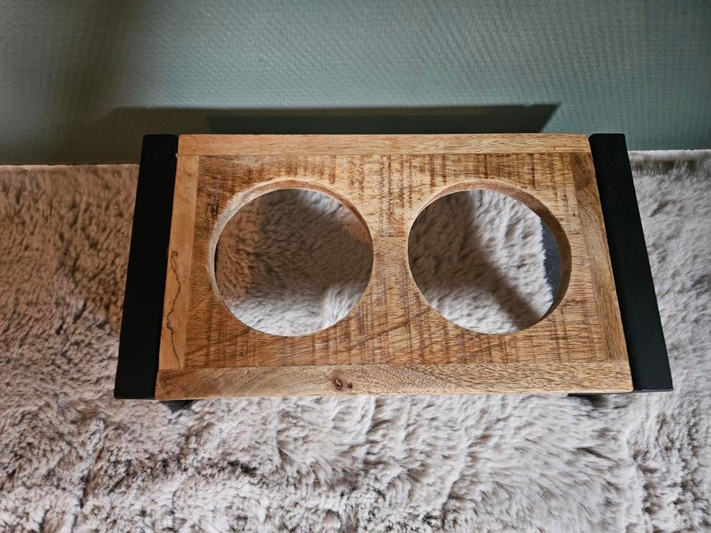 Mango hout katten voerbakjes houder maat S, Ophalen of Verzenden, Zo goed als nieuw
