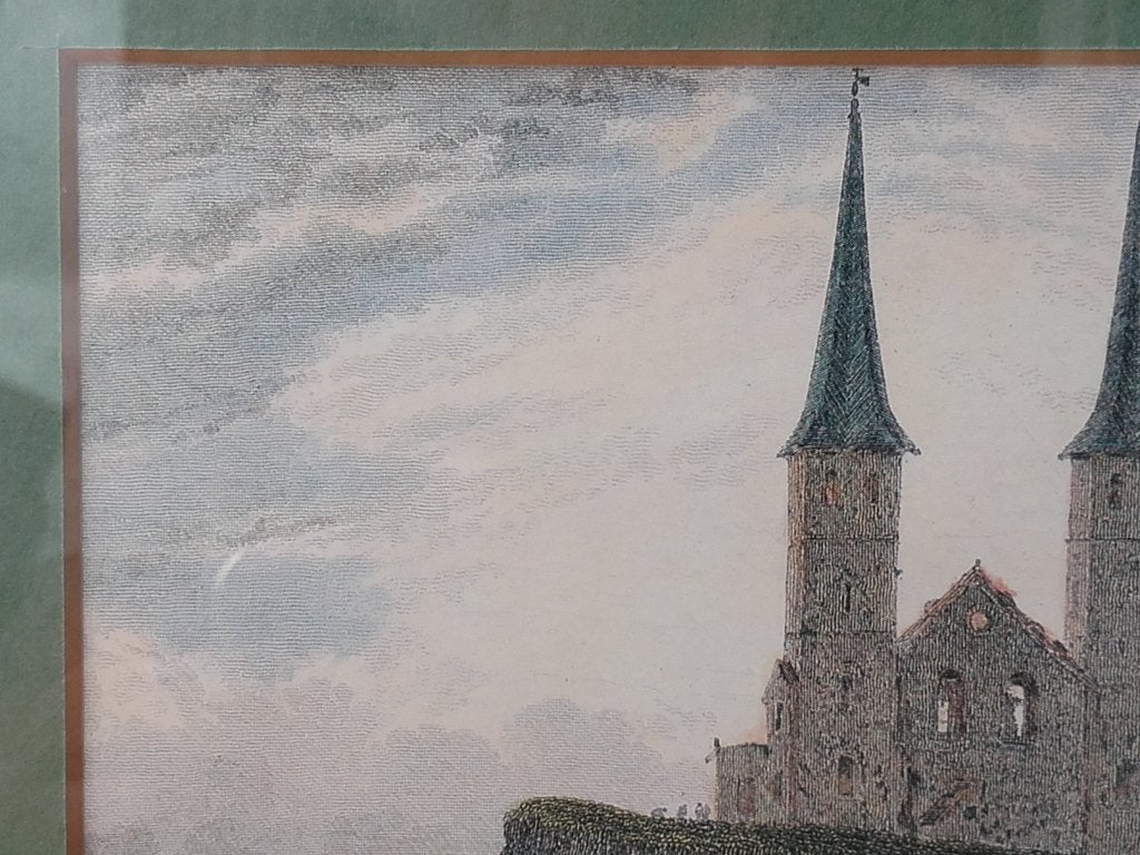 Reculver towers mooie antieke ingelijste prent uit Engeland., Antiek en Kunst, Kunst | Litho's en Zeefdrukken, Ingelijst, Ophalen of Verzenden