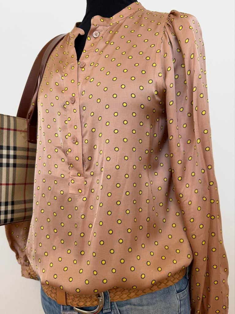 Second Female Nonchalante Blouse Polkadot maat S, Kleding | Dames, Blouses en Tunieken, Zo goed als nieuw, Maat 36 (S), Beige