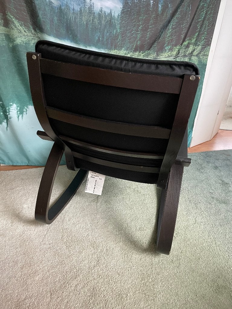 IKEA POÄNG Schommelstoel met nieuw kussen, Ophalen, Gebruikt, 75 tot 100 cm, Stof