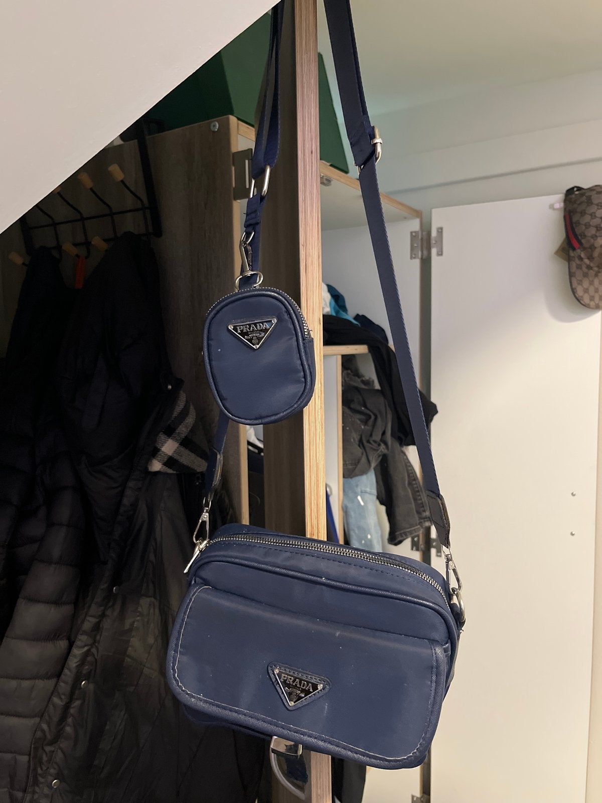 Prada tas donkerblauw, Ophalen of Verzenden, Gebruikt, Blauw, Schoudertasje