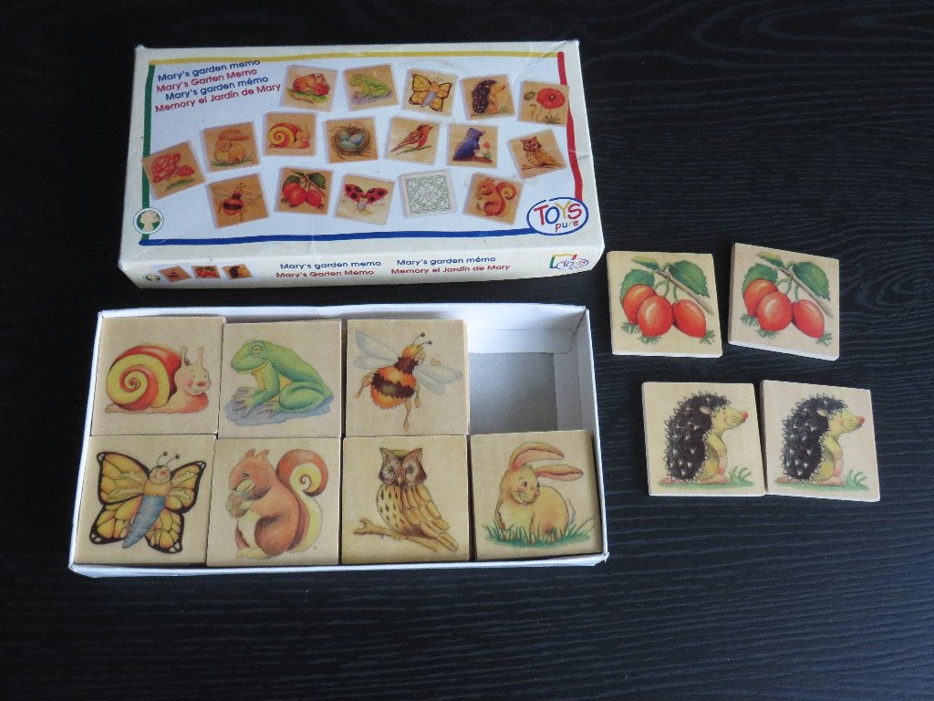 Houten memo tuindieren, Mary’s garden memo Toy pure., Kinderen en Baby's, Ophalen of Verzenden, Zo goed als nieuw