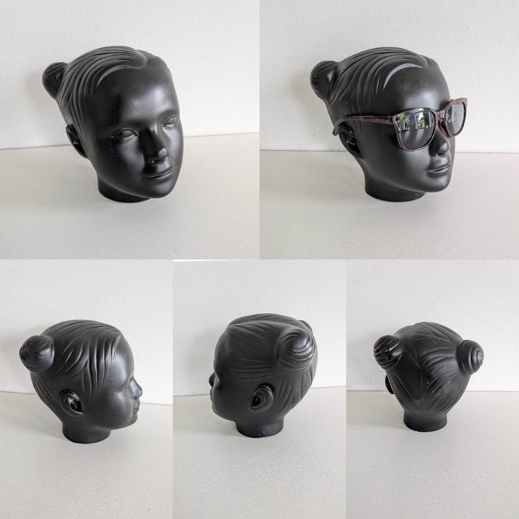 Vintage Hoofd Mannequin of Etalagepop kop. Zwart., Ophalen of Verzenden, Gebruikt, Zwart, Kunststof