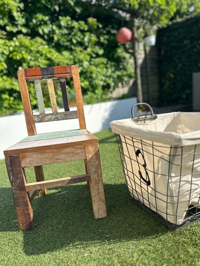 Massief houten stoel & opbergmand Loods 5 - Vintagelook, Huis en Inrichting, Ophalen of Verzenden, Zo goed als nieuw, Hout