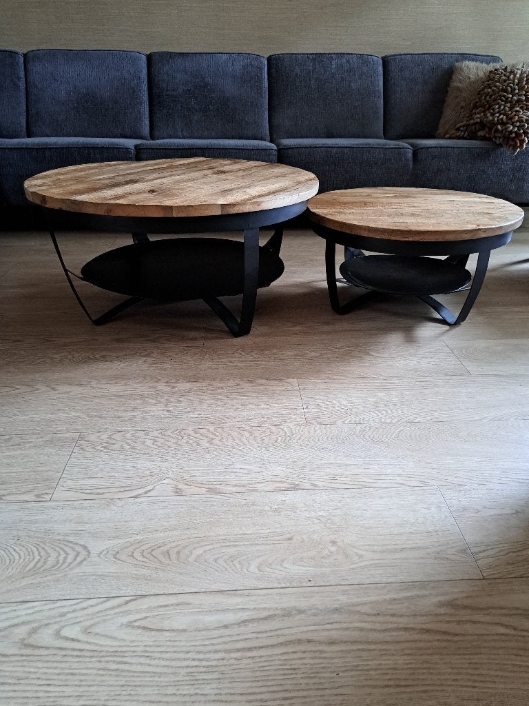 Kleine salontafel  mango hout, Ophalen, 50 – 75, Gebruikt, Rond