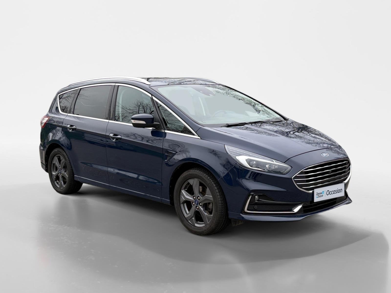 Ford S-Max Titanium 7pers. Hybrid Automaat | Adaptieve Cruis, Auto's, Ford, 12 maanden, Stof, Gebruikt, Blauw